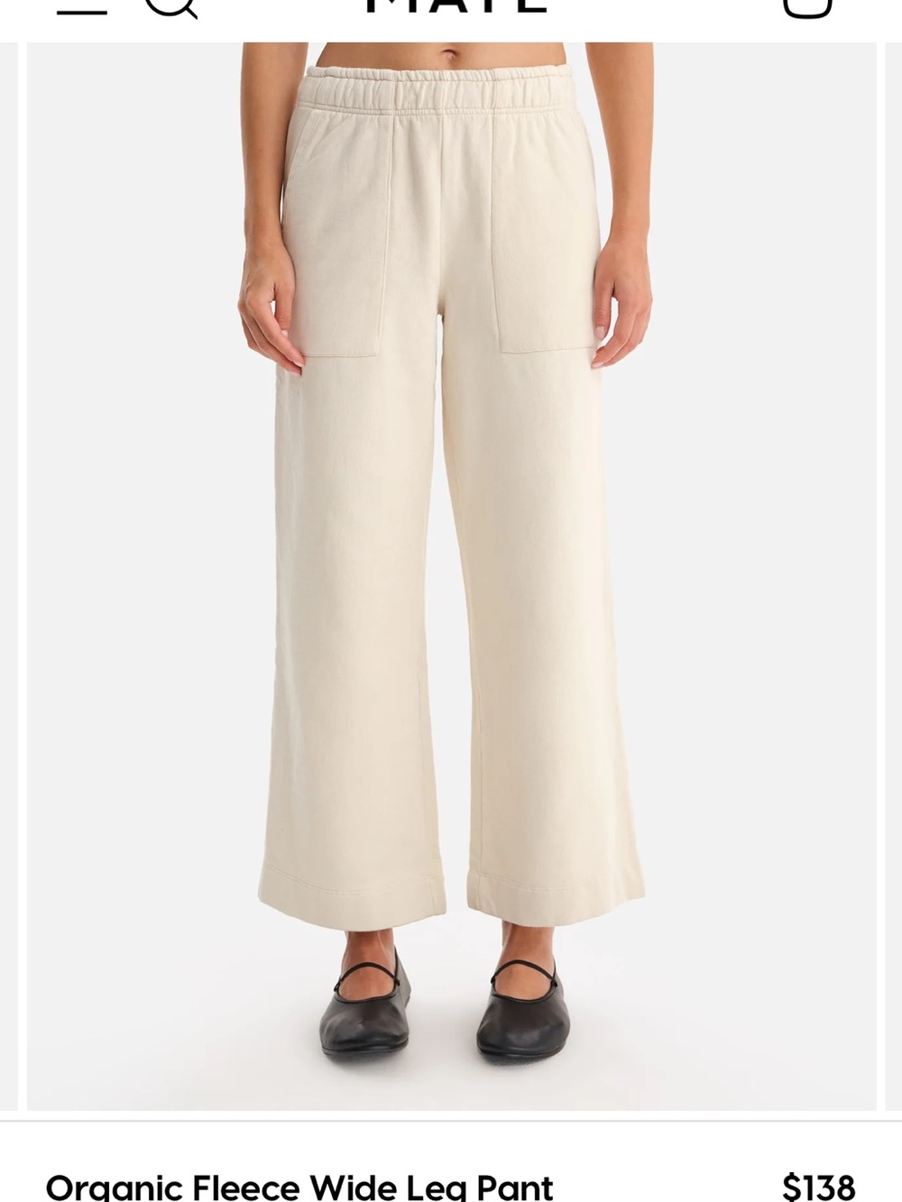 MATE THE LABEL Organic Fleece Wide Leg Pant — Bone size small